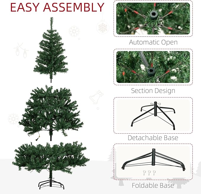 HOMCOM 6' Tall Prelit Christmas Tree Douglas Fir Artificial Christmas Tree with Realistic Branches, 250 Warm White LED Lights and 1000 Tips, Green