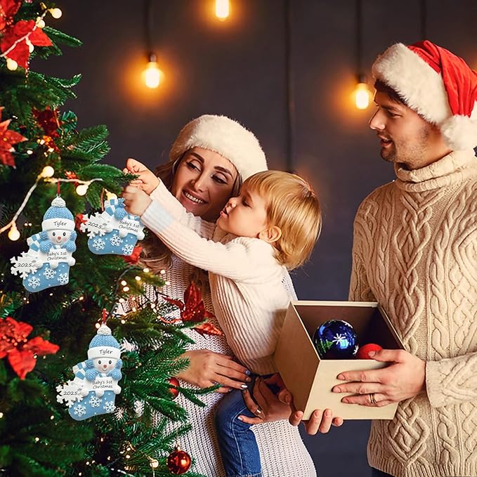 Personalized Ornament Baby's First Christmas 2025 Customized Snowman Ornaments with Name Xmas Tree Decoration Gifts for New Born Baby Boy (Blue)