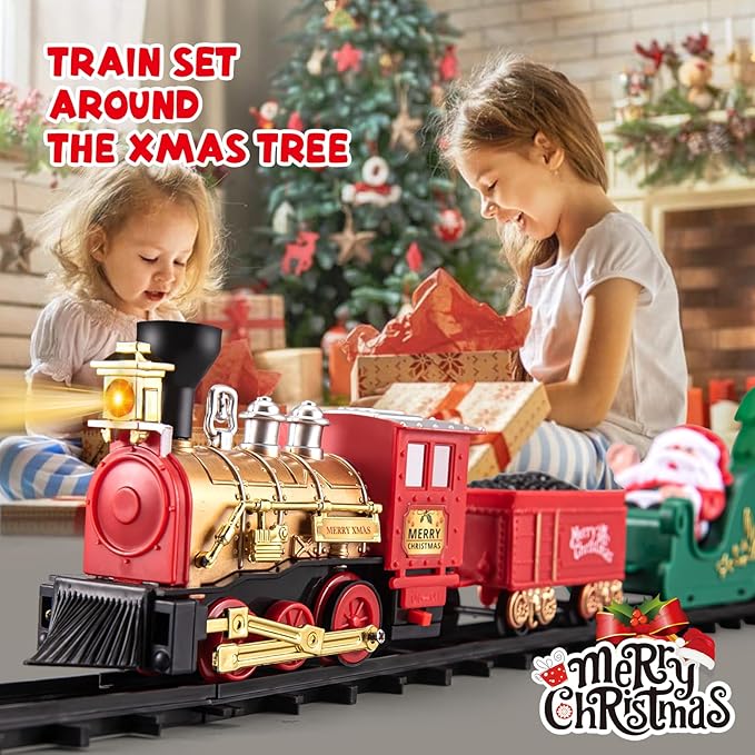 Train Toy for Toddler, Christmas Train Set Around Tree with Light & Sound for Kids, Battery Operated Electric Locomotive Engine, Cake Toppers Stocking Stuffers Gift for Toddlers Boys & Girls Ages 3-5