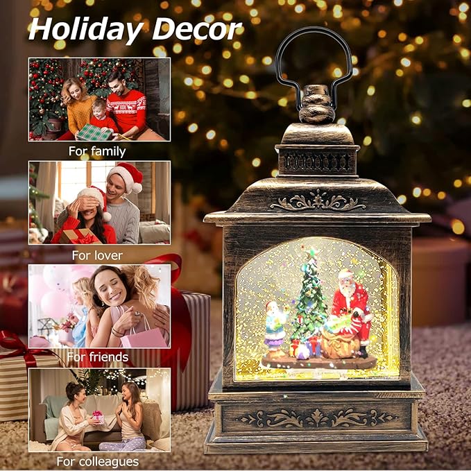 2026 Christmas Snow Globe Santa Claus[Exclusive Projection with Stars] Water Glittering Music Lantern,Spinning Swirling Water Globe Light,USB/Battery Powered Holiday Decor Gift,5.24×3.15×8.3in
