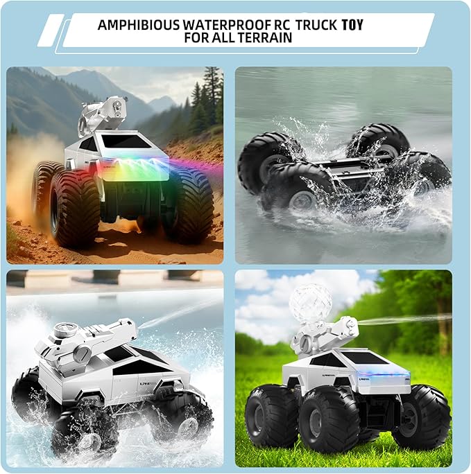 Remote Control Car RC Truck - 1:16 Amphibious Fast Car with Water Cannon and 2.4GHz Remote Control, Max 22KM/H Speed, 4WD Cyber Toy for All Terrain, Waterproof Rc Boat Gift for Boys 6 7 8 9 10+