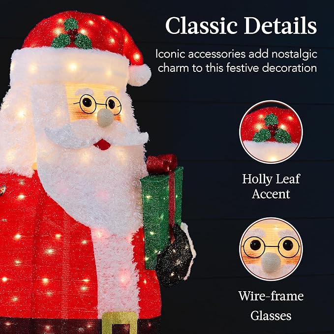 Best Choice Products 5ft Lighted Pop-Up Santa, Large Outdoor Christmas Holiday Decoration w/ 250 LED Lights, Twinkling Candy Cane, Gift Box, Hat
