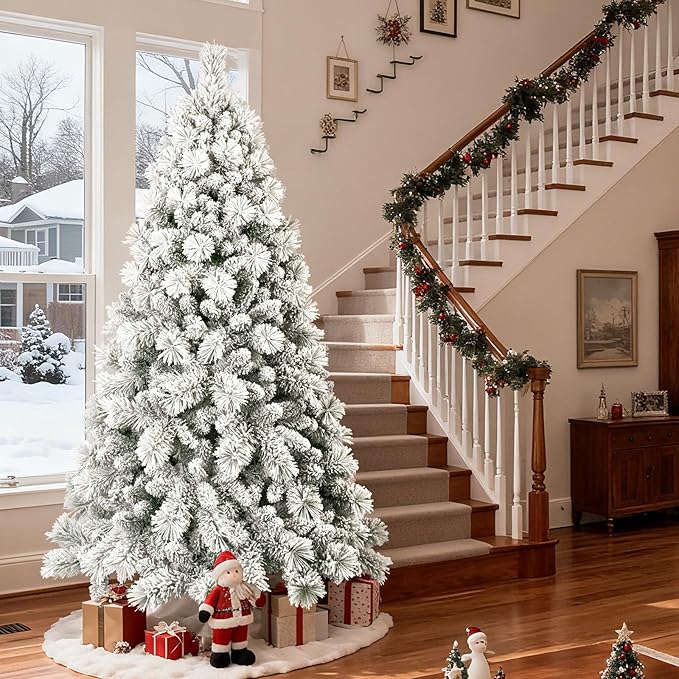 Flocked Christmas Tree 7.5ft, Christmas Tree -Full Christmas-Trees Snow Xmas Trees