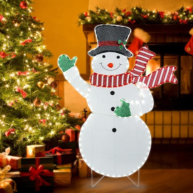 5.5ft Christmas Snowman Lighted Decoration Christmas Lighted Snowman with Scarf Hat Pre-Lit 171 LED Lights Decoration for Xmas Home Pathway Lawn Party Display