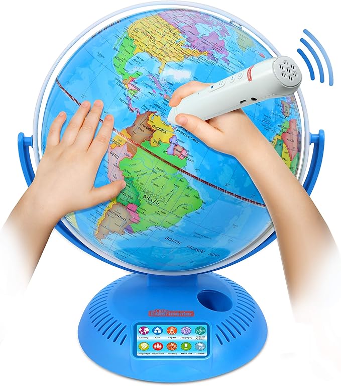 Interactive Globe for Kids with Wireless Smart Pen, 9” Globes with Stand, Learning & Education STEM Toys, Talking World Map Gift for Children, Birthday Gifts for Boys & Girls Ages 7 8-12 Years Old