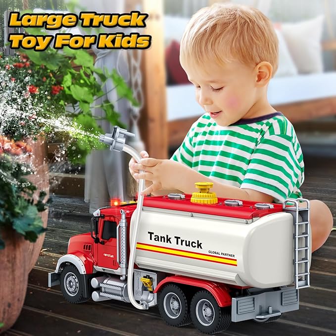 Kids Toys for 3 4 5 6 7 8 Years Old Boys, Large Tanker Truck Toy with Lights, Sounds, Water Pump, Red Toddler Friction Powered Oil Truck Vehicle Toy for Boys Girls Christmas Birthday Gifts