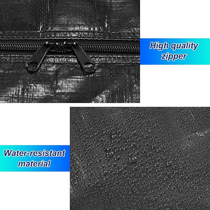 Windyun 4 Pack 57 Gallon Extra Large Storage Bags XXL Moving Bags with Zipper Handles Heavy Duty Jumbo Big Totes Box for Halloween Skeleton 4-12 Feet Christmas Tree Storage College Dorm Cloth (Black)