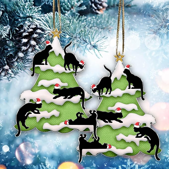 1 pcs 2 Side Printed Crazytops Black Cat Christmas Ornament - Black Cat Xmas Decor Tree Hanging - 2021 Christmas Ornament, Black Cat 10