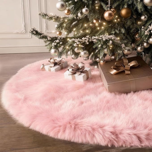 iMucci 30inch Christmas Tree Skirt Wool Fur Pink Tree Skirt Small Tree Skirts Pink Trees Skirt Holiday Party Decoration