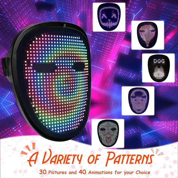 Led Mask with Gesture Sensing,Light up mask for Kids/Men/Women LED Halloween Mask for Costume Cosplay Party