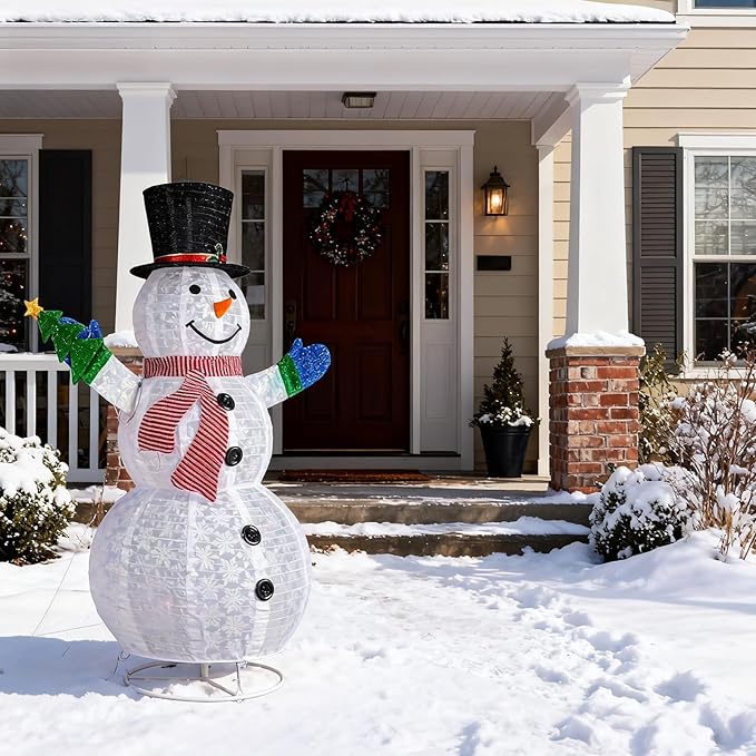Snowman Outdoor Christmas Decorations with 120 LED Lights, 4ft Lighted Snowman with Metal Stand, Holiday Ornaments Xmas Decor for Home Porch Patio Yard Party (White with Small Tree, 5.7 FT)