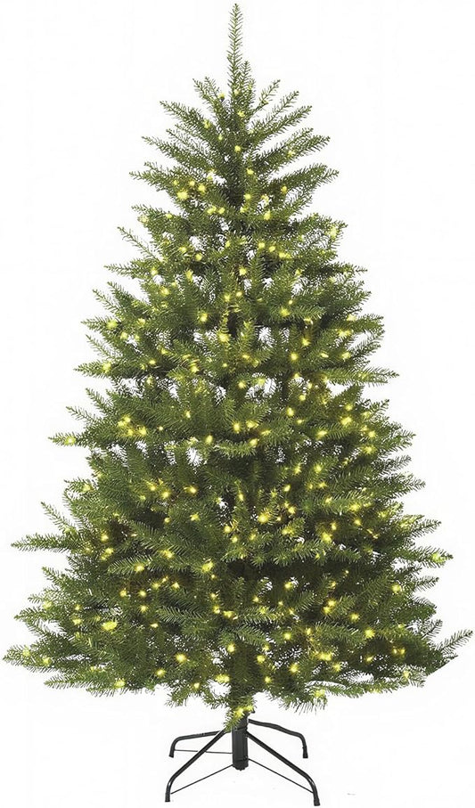 6FT Pre-Lit Artificial Christmas Tree with 500 White Lights, 1430 PVC Branch Tips,Green Dunhill Fir Xmas Tree, Foldable Metal Base for Home, Party Holiday Décor