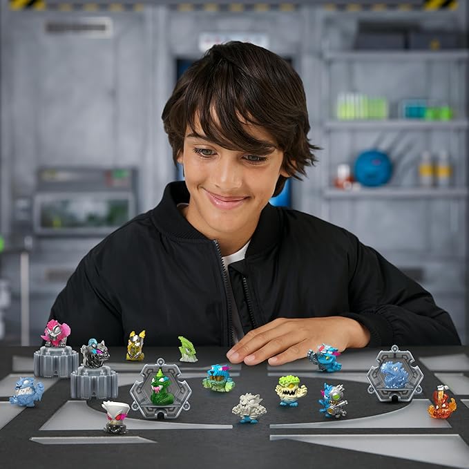 MRBEAST LAB Swarms Series 3, Hyper Fusion Series, 14 Pack Collectible Micro Beasts, 14 Collectible Stickers & 4 Fusion Caps to Build Out Your Own Septic Snow Globe