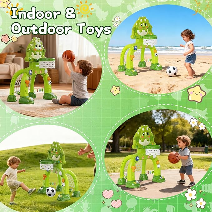 Toddler Basketball Hoop Soccer Goal for Kids 1-3, Baby Toys for 1 Year Old Boy Gifts, Kids Sports Toy with Light Sound Music, Baby Interactive Toys for Christmas Birthday Gifts for Baby