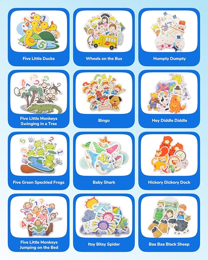 CHEFAN 12 Pack Felt Storyboard Pieces for Toddler, Flannel Board Stories for Preschool Activities, 5 Little Duck and 11 Other Stories
