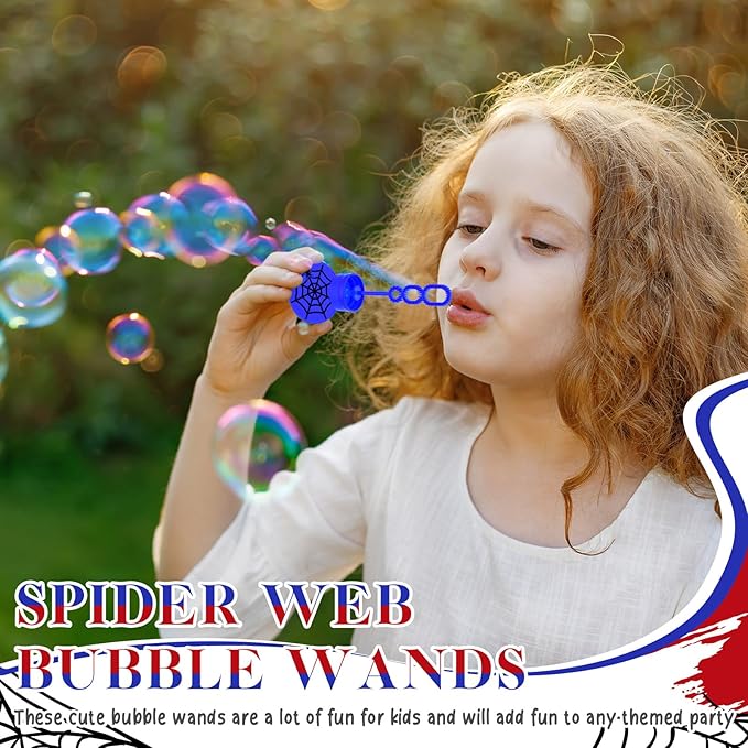 24 Pcs Spider Web Bubble Wands Mini Bubble Party Favor Toys for Kids Toddlers Christmas Party Birthday Goodie Bag Stuffer Filler Classroom Reward Gifts(Dark Blue, Red, Black)