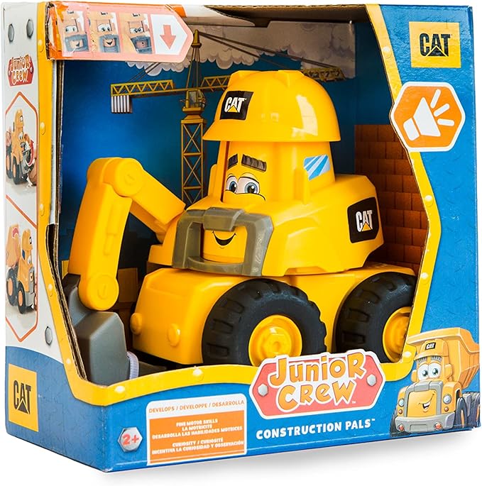 CAT Construction Toys, Junior Crew Construction Pals Excavator EduCATional Preschool Vehicle with Kid Vroom Sounds and Animated Face. for Ages 2+