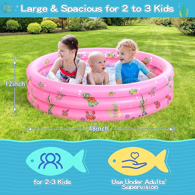 Garden Round Inflatable Baby Swimming Pool, Portable Inflatable Child/Children Little Pump Pool,Kiddie Paddling Pool Indoor&Outdoor Toddler Water Game Play Center for Kids/Girl/Boy
