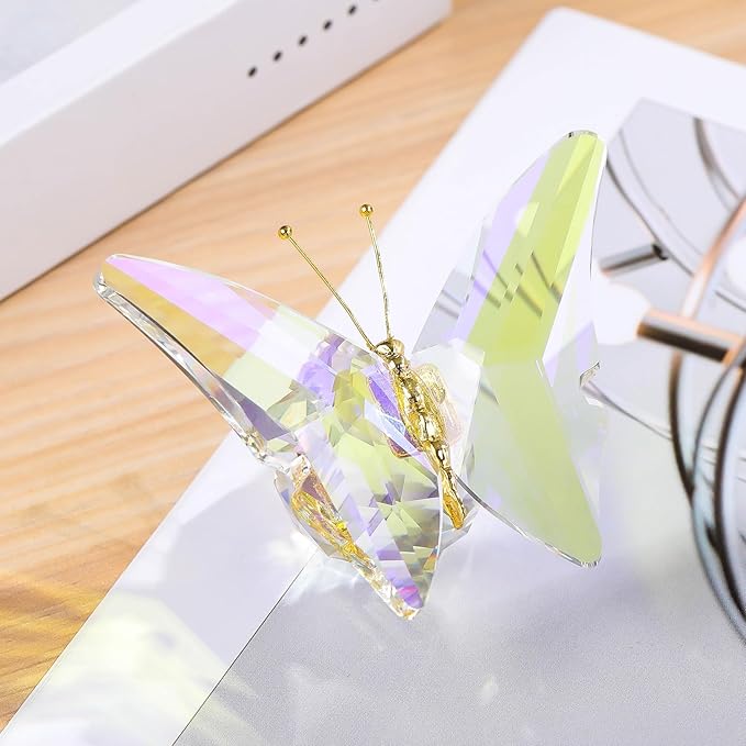 Movdyka Crystal Butterfly Decor Figurines for Mom Wife Women, Colorful Glass Butterfly Craft Desk Office Dcorations Table Centerpieces, Animal Ornaments Paperweight