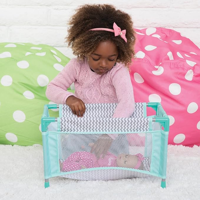 ADORA Zig Zag Baby Doll Playpen Bed Toy & Carry Case, Fits Dolls, Plush Toys, and Stuffed Animals up to 16” Best for Kids Ages 3 and Up
