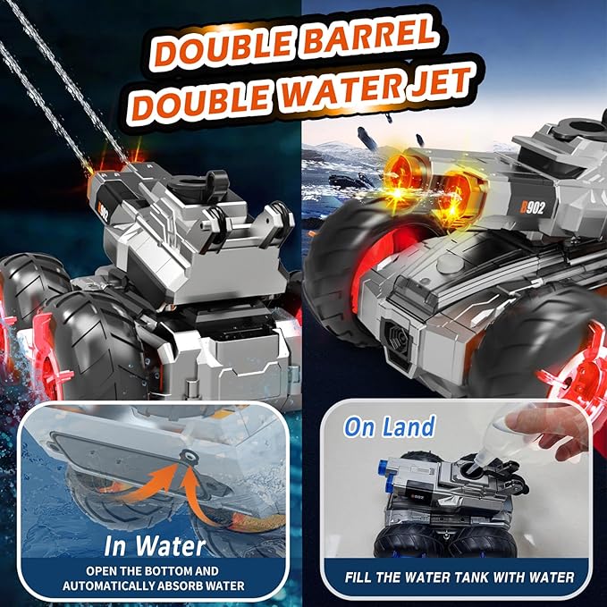 4WD Amphibious Water Gun Remote Control Car-2.4GHz Control & Gesture Sensing RC Car Remote Control Boat, Waterproof Remote Control Pool Water Toys for Kids 8 9 10+