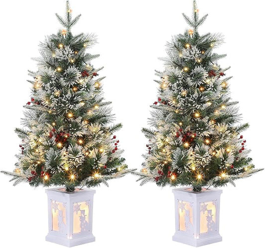 3FT Prelit Artificial Christmas Tree with Lights, 3 Foot Artificial Christmas Tree with Snowflake Base, 78 LED Prelit Christmas Tree, Battery Operated, Timer, Easy Assembly, Winter Holiday Decor