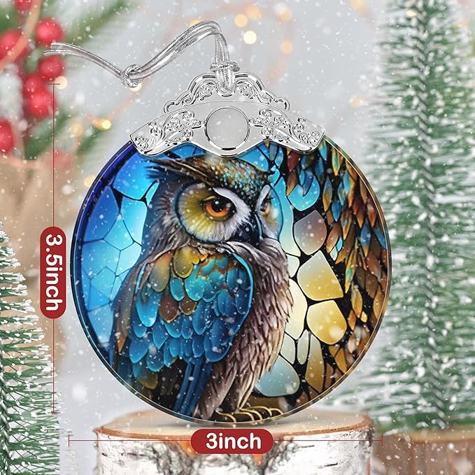 Owl Ornament, Christmas Ornaments, Christmas Decorations for Tree, Stained Glass Ornament, Heirloom Keepsake, Gift Exchange, Gift Ideas, Bauble Present
