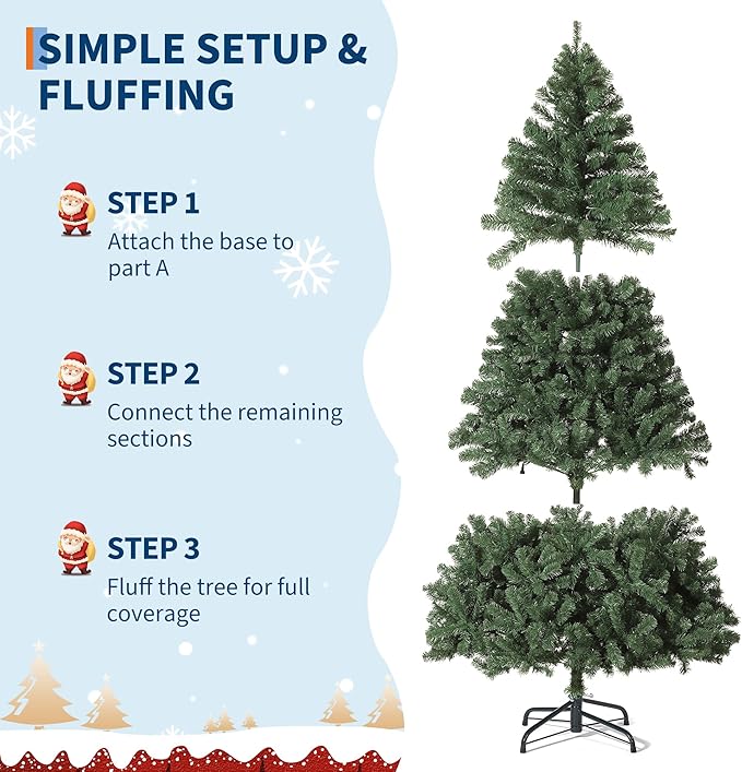 9ft Artificial Christmas Tree, Premium Spruce Hinge Material, Holiday Christmas Tree with Metal Hinges and Collapsible Base for Home Gatherings and Office Decorations