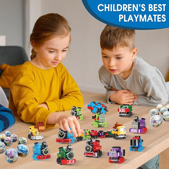 Mini Building Block Sets, 12PCS Vehicle Train Toys Building Blocks, 6 in 1 STEM Toys Eggs Building Sets, Party Favors for Kids Goodie Bags Prizes/Birthday Gifts