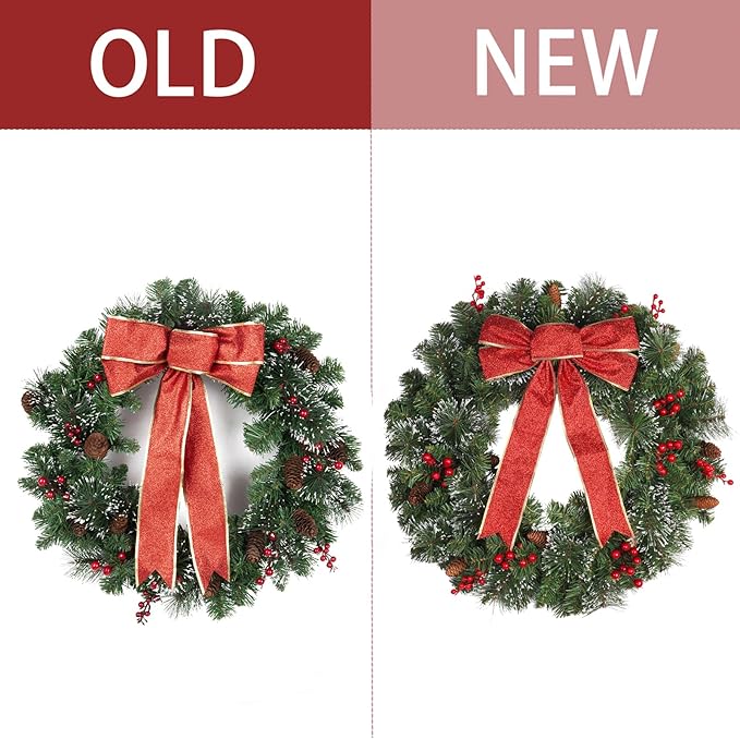 Christmas Wreath Front Door Wreath - 24 Inch Outdoor Christmas Wreath Large Winter Wreath Holiday Xmas Christmas Decoration DiliComing