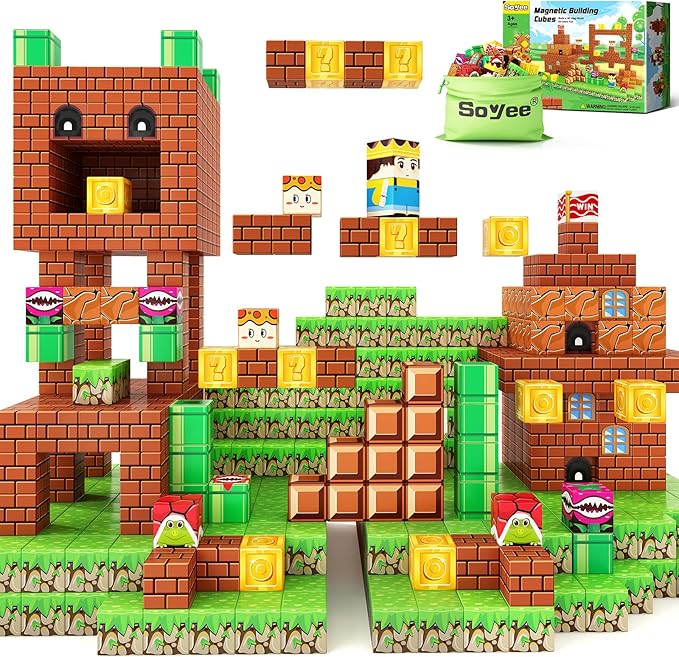 Soyee Magnetic Blocks Building Toys - Build Mine Magnet World Set Toddler Kids Sensory Toys for Boys & Girls Ages 3-5 5-7 8-12, 1'' Magnetic Cubes Game for Boys