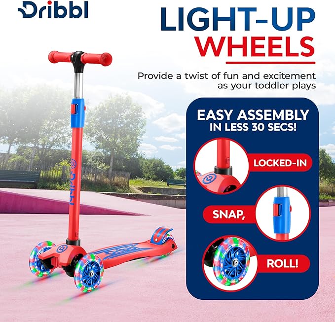 3-Wheel Kids Scooter - Lean-to-Steer Technology, Adjustable Height Handlebar, Anti-Slip Deck, Scooter for Boys & Girls Ages 3+, Child Safety Approved, Support Riders Up To 165 lbs, Red and Blue