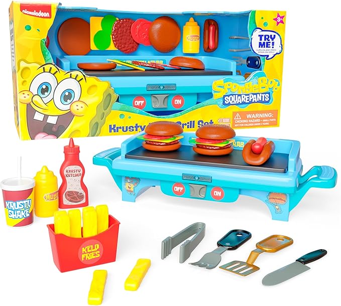 Spongebob Squarepants Kids Grill Playset - Toy Kitchen Sets with Cooking Toys, Kitchen Playset for Kids Ages 6-10, and Pretend Play Kitchen