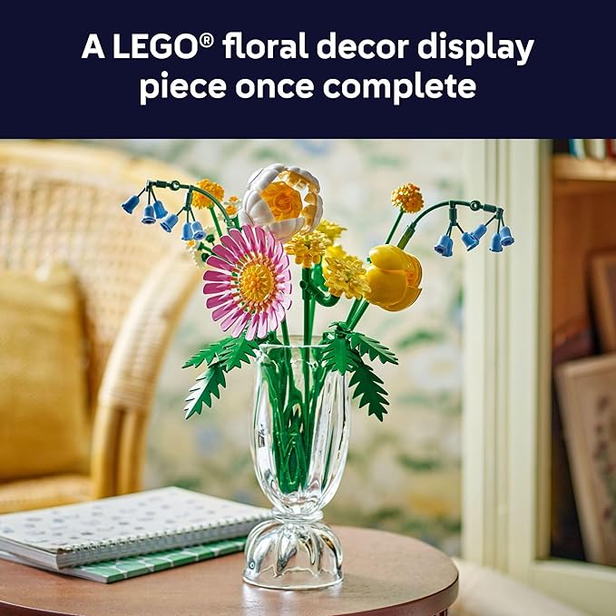 LEGO Botanicals Petite Sunny Bouquet Flower Set - Building Toy for Kids 9+ - DIY Floral Arrangement - Room Decor - Gift for Graduation - Faux Bluebells, Tulip, Daisy, and More - 10347