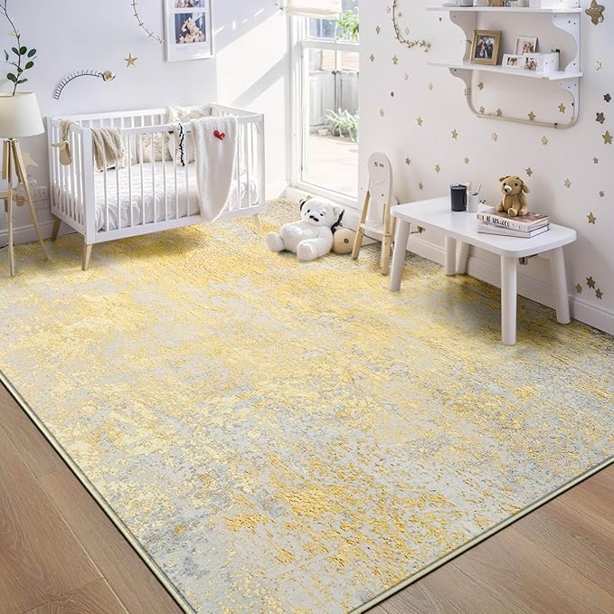 Ompaa Living Room Rug 6x9 Area Rug Washable Boho Carpet Non Slip Abstract Vintage Indoor Large Rugs for Bedroom, Classroom, College Dorm, Farmhouse, Dining Room, Kids Playroom (Orange, Silver & Gray)