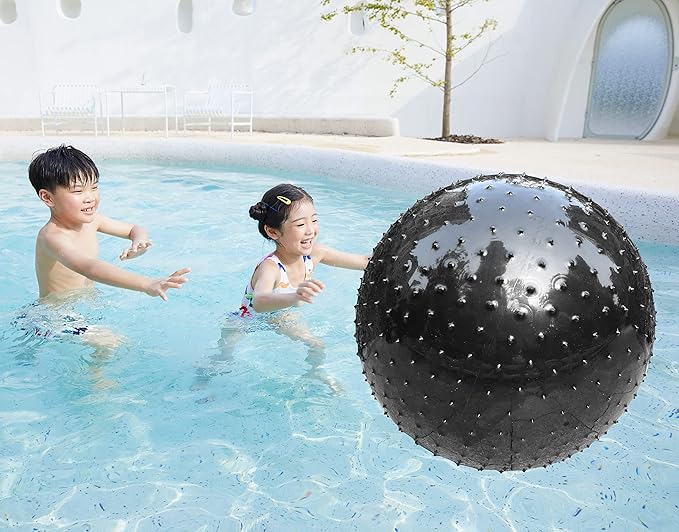 Large Sensory Massage Ball for Kids,2-Pack 33.5" 85CM Bouncy Exercise Balls, Big Inflatable Toys with Tactile Spikes, Outdoor Giant Yoga Balls, Large Beach Ball (2 Black)