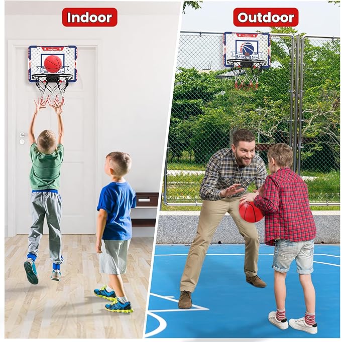 EagleStone Kids Indoor Basketball Hoop, 4 Balls Mini Basketball Toy for Toddlers, with Electronic Scoreboard Over The Door Room Wall Basketball Hoop Goal Boys Girls Gift for Age 3 4 5 6 7 8 9 10