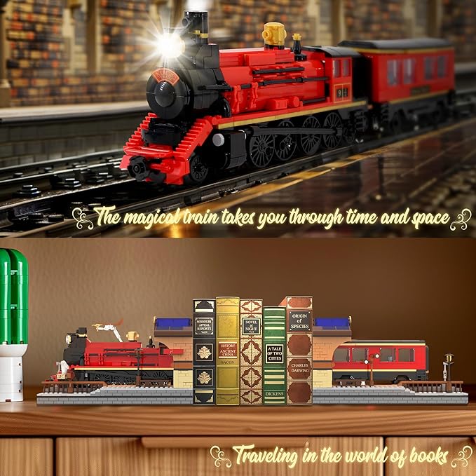 2in1 Harry Magic Train & Bookends Building Set, Home Decorative Building Block Toy, Ideal Collectible & Display Building Toys for Adults & Children, Cool Bookshelf Organizer & Home Decor 1068PCS