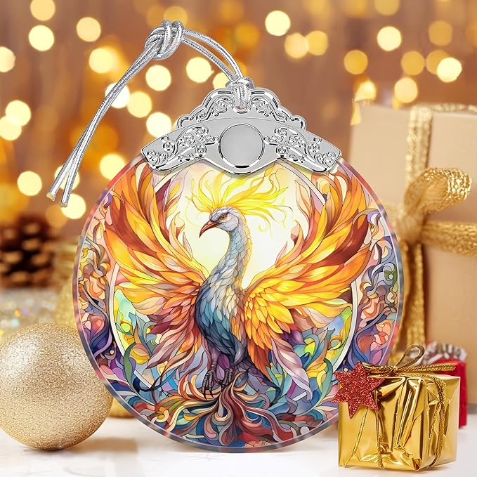 Phoenix Stained Glass Ornament - Christmas Tree Decor, Spreading Wings