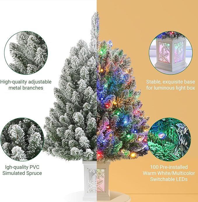 3FT Small Christmas Tree, Artificial Christmas Tree with 100 Lights & Lighting Base, Prelit Mini Tree for Christmas Decor,Tabletop Christmas Tree, 10 Modes Lighting Control, Timer Operated Operated