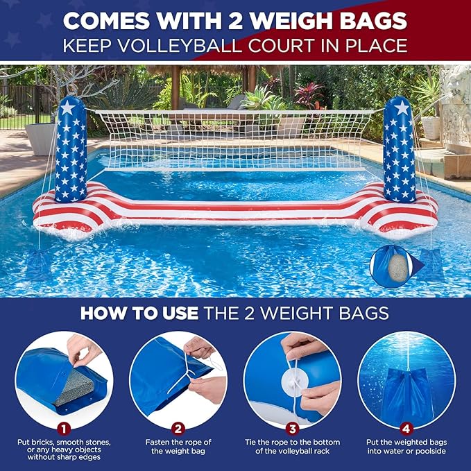10.4' Larger Pool Volleyball Set - 2024 NEW Inground Pool Volleyball Net & Basketball Hoop, Inflatable Water Games for Adults and Family, Pool Floating Toys for Kids 8-12 | Teens Summer Floaties