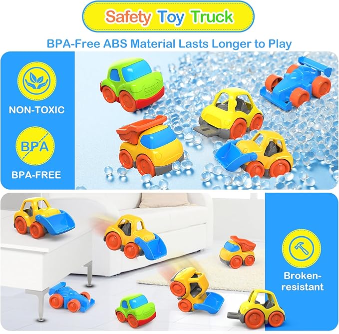 P&C 5 Pcs Toddler Mini Truck Toys for Ages 2-4, Beach Sand Outdoor Construction Toy Cars for Kids 12M+ 1 2 3 4 Years Old Boys and Girls, Great for Birthdays Children's Day Christmas Gifts
