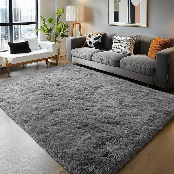 PAGISOFE Grey Fluffy Rugs for Bedroom 4x6 Area Rug Shag Rug for Kids Room Furry Carpet Modern Living Room Rug Soft Shaggy Boys Rug Fuzzy Throw Rugs for Home Decor Aesthetic, Dorm Nursery Gray