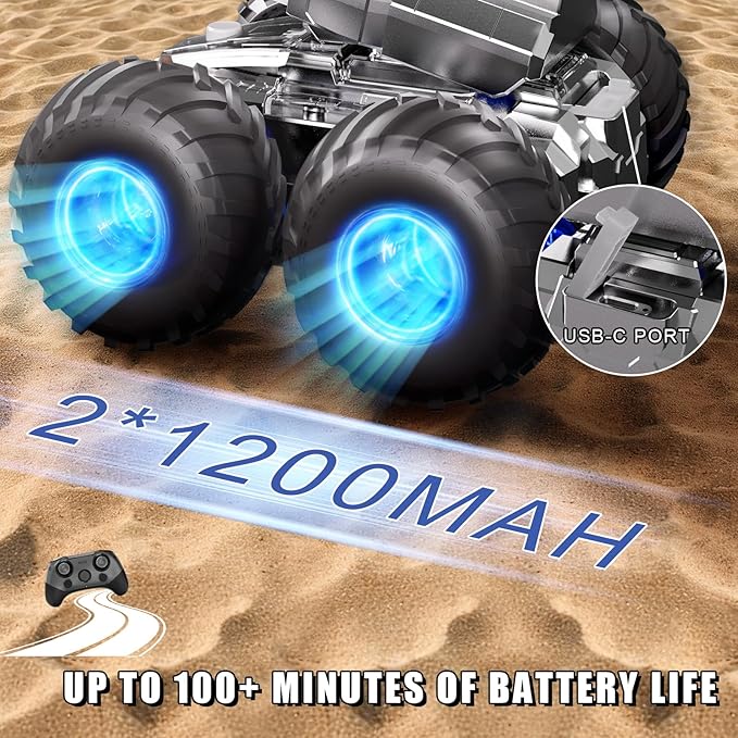 Amphibious Remote Control Car with Water Gun, Waterproof Monster Truck Toy 4WD All-Terrain RC Cars, Remote Control Boat Toys Gesture Sensing Rc Stunt Car, Birthday Gifts for Boys Age 8 9 10 11 12 Yrs