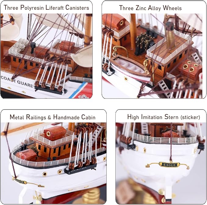 24" U.S. Coast Guard Eagle Ship Model, Highly Detailed Wooden Replica Sailboat Decor, Sailing Ship Gift for Father's Day, Sailboat Decor