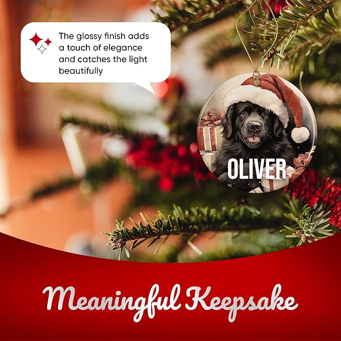 Newfoundland Personalized Dog Ornament - Pet Ornament for Christmas Tree - 3" Round Ceramic - Printed in USA - Choose from 200 Breeds - Dog Mom - Dog Dad - Xmas Decoration DOG0148