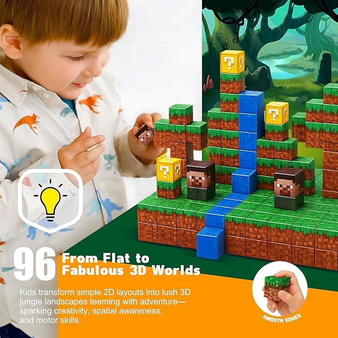 Magnetic Blocks 96PCS - River Scene Construction Cubes, STEM Preschool kit, Safe ABS no-Odor, CPC ASTM Certified, Travel-Ready Ages 3–12, Perfect for Birthday