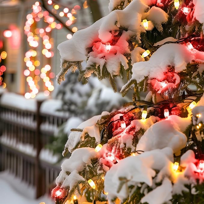 Minetom C9 LED Commercial Outdoor Christmas Lights – 150 FT Red and Warm White Christmas String Lights, Waterproof Connectable UL Certified C9 Lights for Indoor Roofline Xmas Decor