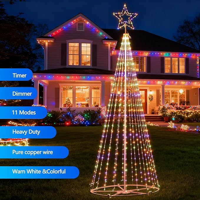 12FT Outdoor Lighting Christmas Tree 650 LED Light Show Christmas Tree with 8 Modes Timer Remote,Tall Star Topped Artificial Christmas Trees Arbol de Navidad for Porch Yard Patio(WarmWhite/Multicolor)
