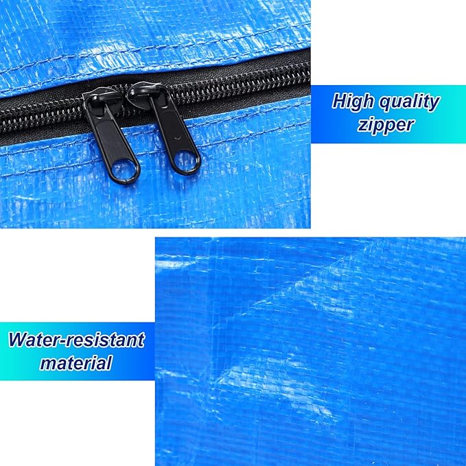 Windyun 4 Pack 69 Gallon Extra Large Storage Bags XXL Moving Bags with Zipper Handles Heavy Duty Jumbo Big Totes Box for Halloween Skeleton 4-12 Feet Christmas Tree Storage College Dorm Cloth (Blue)